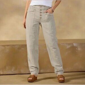 Sundance Beige Linen Cotton Blend Button Fly Pants Size 12 Petite Neutral Boho